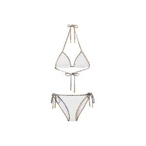 Witte Halterneck Bikini met Burberry Check , White , Dames , Maat: XS