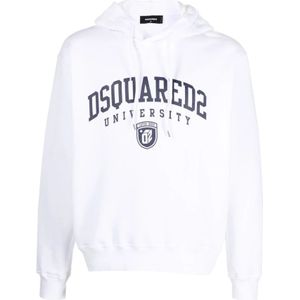 Dsquared - University Cool Hoodie - Wit - Katoen - Capuchon met Trekkoord