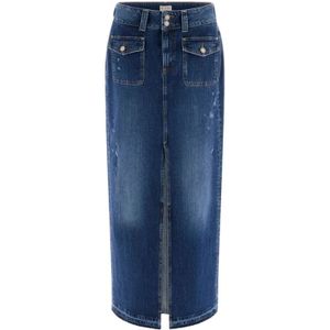 Guess - Midi Tubino Stretch Rok - Blauw - Katoen