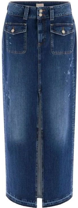 Guess - Midi Tubino Stretch Rok - Blauw - Katoen