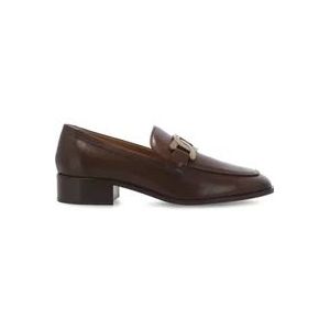 Tod's Bruine leren loafers met metalen kettingdetail , Brown , Dames , Maat: 40 EU