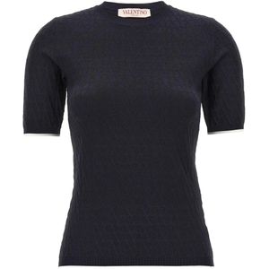 Valentino Garavani, Dames, Truien, Blauw, Maat: L Viscose,