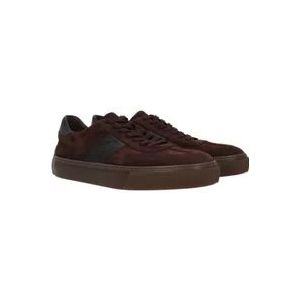 Tod's Bruine Suède Lage Sneakers met Leren Details , Brown , Heren , Maat: 40 EU