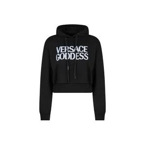 Versace Crop Fit Cotton Hoodie Sweatshirt , Black , Dames , Maat: 2XS