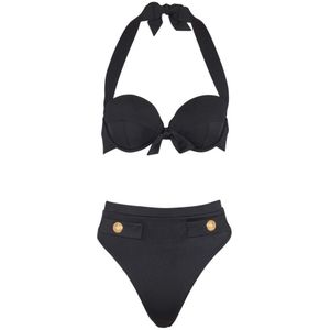 Balmain Tweedelig badpak met knopen , Black , Dames , Maat: 2XS