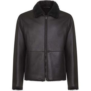 Giorgio Armani, Heren, Jassen, Zwart, Maat: L Leer,