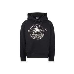 Moncler Katoenen hoodie met logo print , Black , Heren , Maat: L
