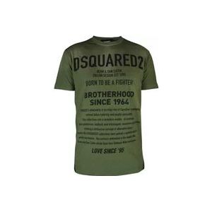 Dsquared2 Khaki Korte Mouw T-Shirt met Bedrukte Inschriften , Green , Heren , Maat: S