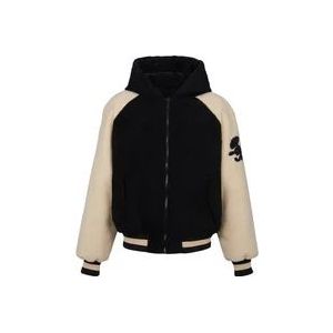 Balmain Omkeerbare varsity-stijl pufferjas met capuchon , Black , Heren , Maat: 2XL