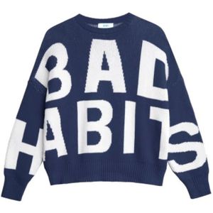 Bad Habits - Juniper Rondehals Knit - Trui - Blauw - Katoen - Oversized