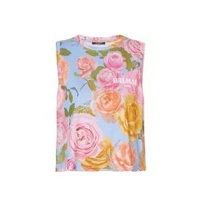 Balmain Tanktop met Pastel Roses print , Multicolor , Dames , Maat: L