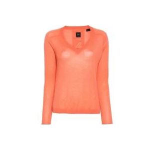 Pinko V-hals Oranje Trui Fijne Mesh , Orange , Dames , Maat: L