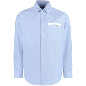 Palm Angels, Heren, Overhemden, Blauw, Maat: S Katoen,