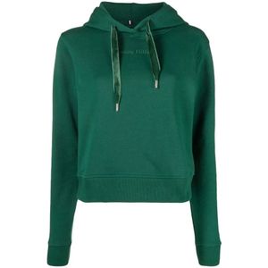 Tommy Hilfiger, Dames, Sweatshirts & Hoodies, Groen, Maat: XL Velours,