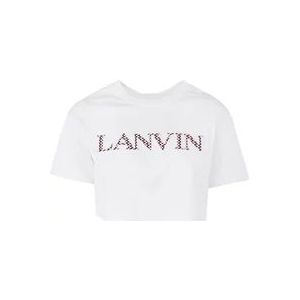 Lanvin Geborduurde Crop T-Shirt , White , Dames , Maat: S