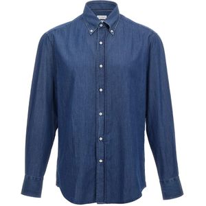 Brunello Cucinelli, Heren, Overhemden, Blauw, Maat: XL