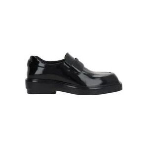 Prada Zwarte Leren Vierkante Neus Mocassins , Black , Dames , Maat: 38 1/2 EU