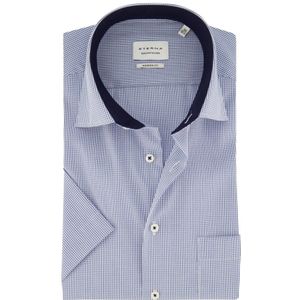 Eterna - Geruit Overhemd - Blauw - Katoen - Korte Mouw