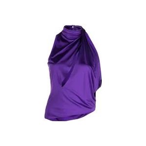 Versace Paarse Halternek Top met Satijnen Afwerking , Purple , Dames , Maat: XS