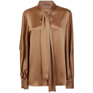 Alberta Ferretti - Overhemden - Bruin - Satijn - Sjaalkraag Shirt
