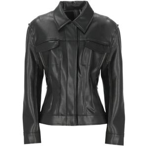 Norma Kamali, Dames, Jassen, Zwart, Maat: S Leer,