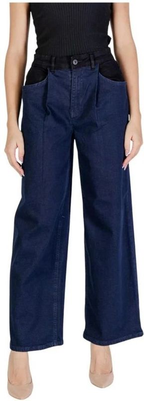 Ichi - Zip and Button - Jeans - Blauw - Katoen-Lycra