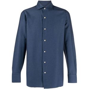 Finamore, Heren, Overhemden, Blauw, Maat: S Katoen,