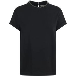 Brunello Cucinelli, Dames, Tops, Zwart, Maat: S Katoen,