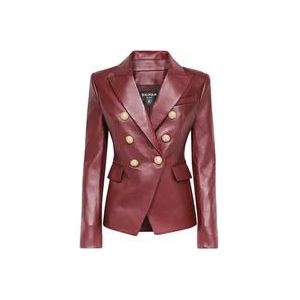 Balmain Lamsleren Double-Breasted Jas met Versierde Knopen , Red , Dames , Maat: XS