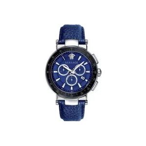 Versace Mystique Chrono Leren Band Horloge , Blue , Heren , Maat: ONE Size