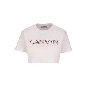 Lanvin Roze Katoenen Crop T-shirt met Geborduurd Logo , Pink , Dames , Maat: XS