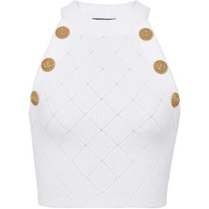 Balmain Mouwloze Top , White , Dames , Maat: S