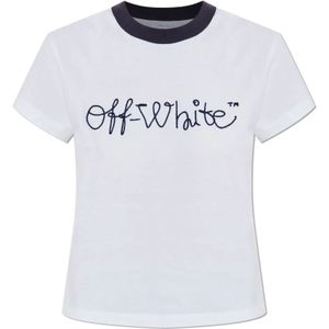 Off White, Dames, Tops, Wit, Maat: L Katoen,