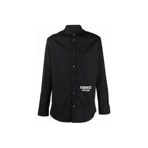 Dsquared2 Logo-Print Katoenen Overhemd , Black , Heren , Maat: 2XL