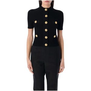 Balmain Gebreid Vest met Gouden Metalen Knopen , Black , Dames , Maat: XS