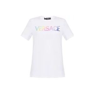 Versace T-shirt met logo , White , Dames , Maat: 2XS