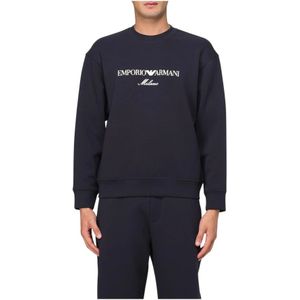 Emporio Armani, Heren, Sweatshirts & Hoodies, Blauw, Maat: M Katoen,