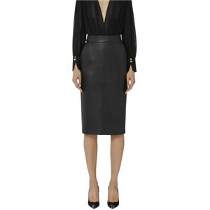 Elisabetta Franchi, Dames, Rokken, Zwart, Maat: S Leer,