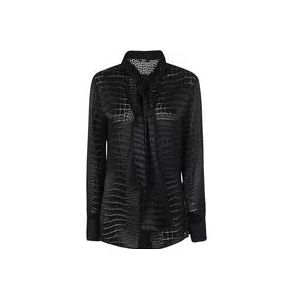 Versace Zwarte Crocodile Devore` Informeel Overhemd , Black , Dames , Maat: XS