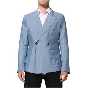 Dolce & Gabbana, Heren, Jassen, Blauw, Maat: XL Linnen,