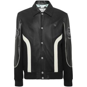 Philipp Plein, Heren, Jassen, Zwart, Maat: S Leer,