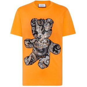 Philipp Plein, Heren, Tops, Oranje, Maat: 4XL Katoen,
