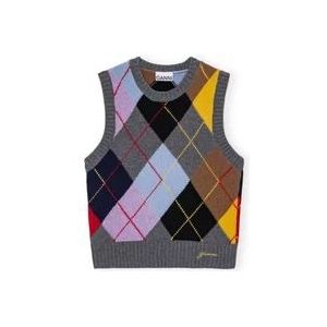 Ganni Harlequin Wool Mix Gebreid Vest , Multicolor , Dames , Maat: XS