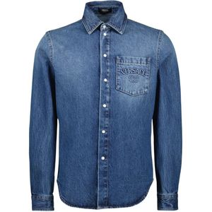 Versace, Heren, Overhemden, Blauw, Maat: S Denim,