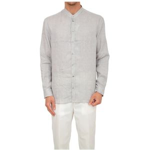Emporio Armani, Heren, Overhemden, Grijs, Maat: L Linnen,