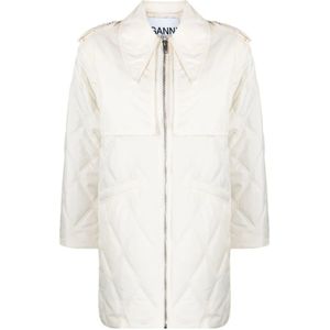 Ganni, Dames, Jassen, Wit, Maat: XS Poliester,