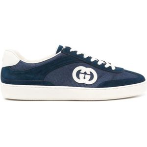 Gucci Zwarte Sneakers Mesh Panel Ontwerp , Blue , Heren , Maat: 42 1/2 EU