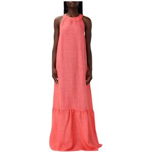 120% Lino, Dames, Jurken, Rood, Maat: M Linnen,