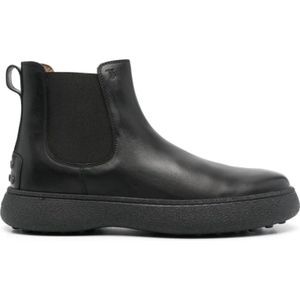 Tod's Zwarte leren enkellaars elastische zool , Black , Heren , Maat: 43 1/2 EU