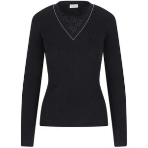 Brunello Cucinelli, Dames, Truien, Zwart, Maat: L Katoen,